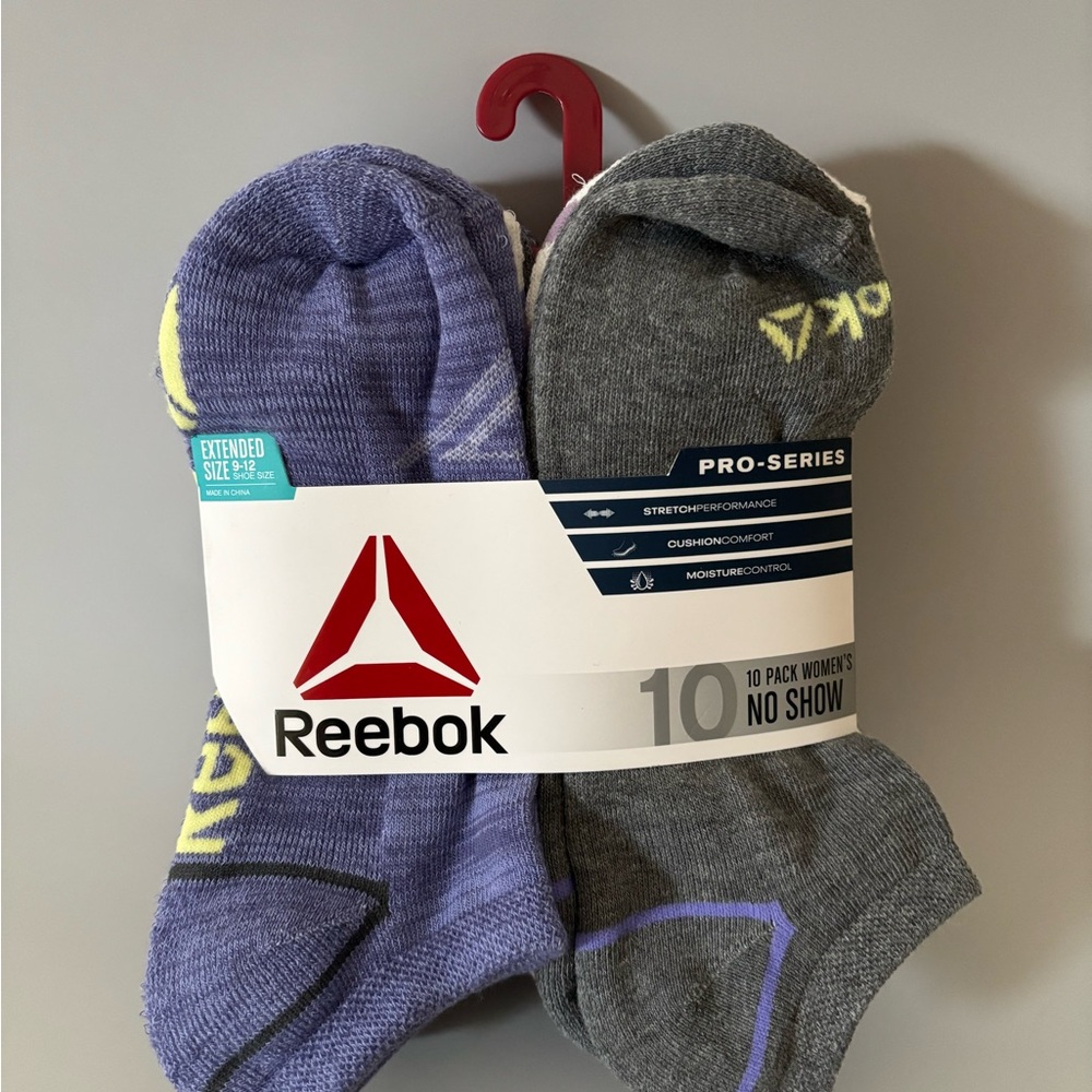 Reebok Athletic Socks Gray and Purple 10-Pack